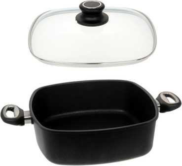 Lotus Guss-Quadratkasserolle Ø 29cm (hoch) (NICHT für Induktion geeignet) mit Glasdeckel